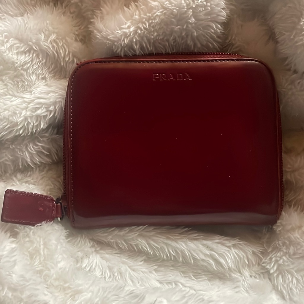 Prada Deep Rose Red Patent Leather Zip Around Compact With Many Compartments!!